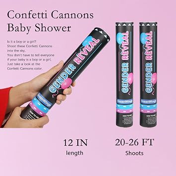 Gender Reveal Pink Confetti Cannon, Biodegradable Party Poppers for Girl 2 Pack