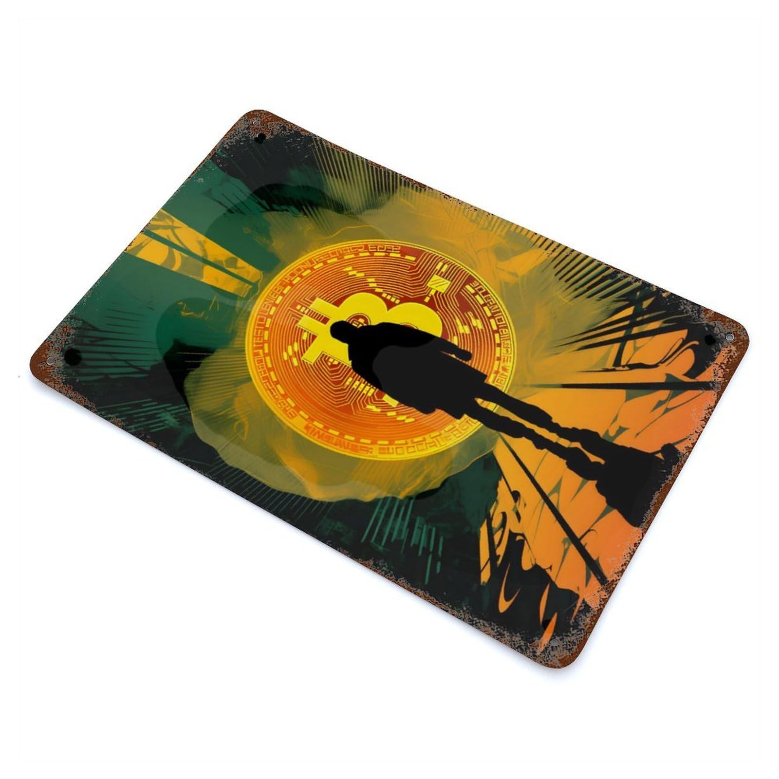 Rust Effect Satoshis Vision Weathered Tin Sign 11.8"x7.9", Classic Wall Plaque for Living Room, Hallway And Home Decor