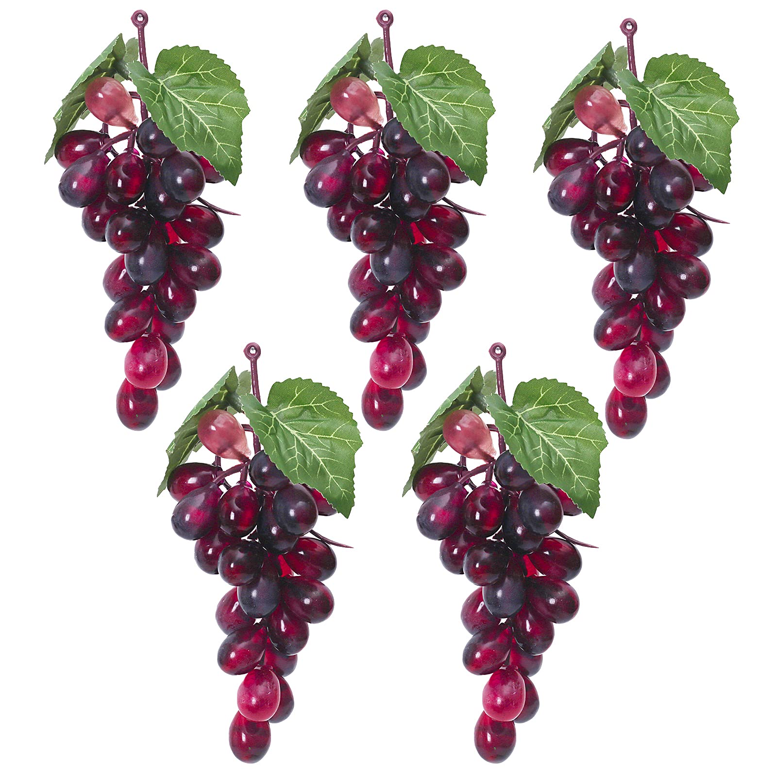 5 Bunches Fake Grapes Decorative Fruit Artificial Grapes for Home House Kitchen Party Wedding Photography Decor - Burgundy Red