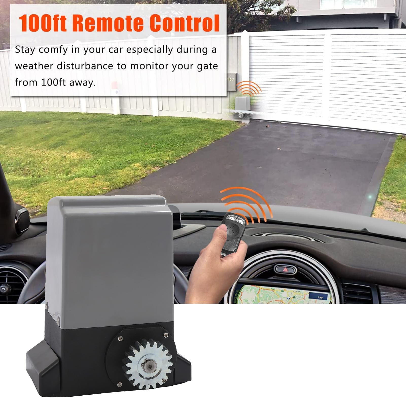 Actionneur de portail coulissant électrique, 3600LB Ouvre-porte coulissant automatique avec 2 télécommandes Portail coulissant pour portes de terrasse portes de villa portes coulissantes (220 V)