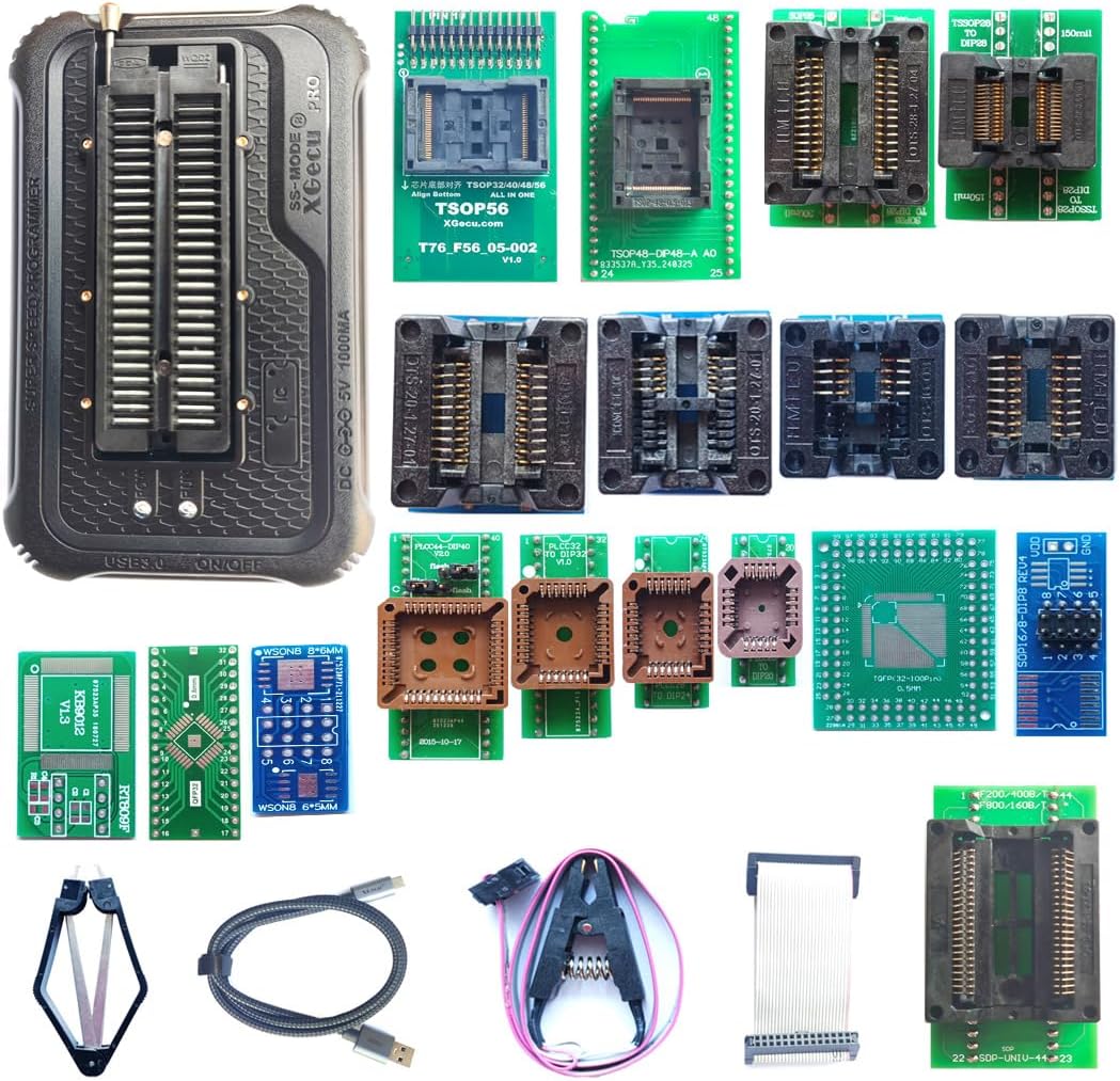 Xgecu T56 EPROM Programmer 17 Adapters Xgecu TL866II Plus T48 top Version 56 Pin Drivers ISP Support 33000+ ISP IC Chip PIC NAND Flash EMMC IC Bios AVR EPROM MCU SPI Nor Tester Clip Socket