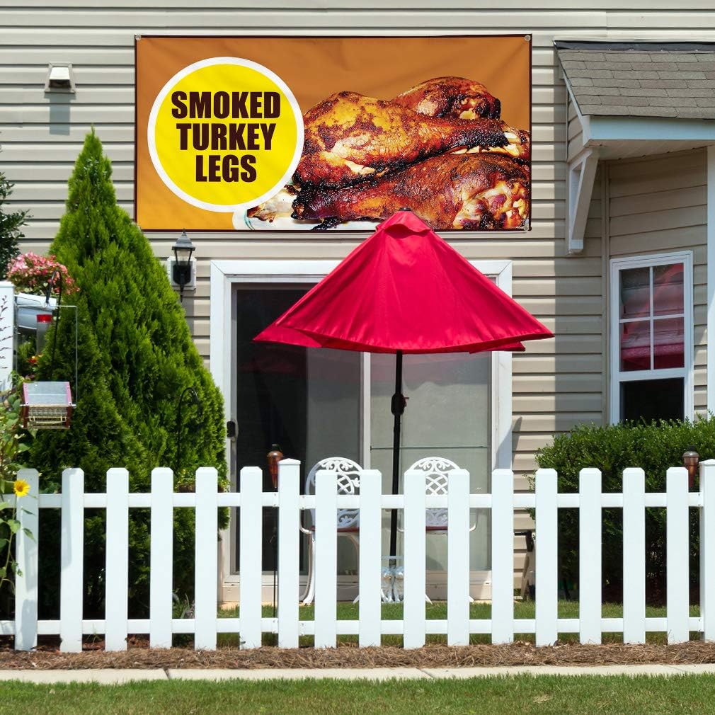 Vinyl Banner Sign Smokey Turkey Legs Restaurant Cafe Bar Marketing Advertising Brown - 40inx100in, 8 Grommets, One Banner