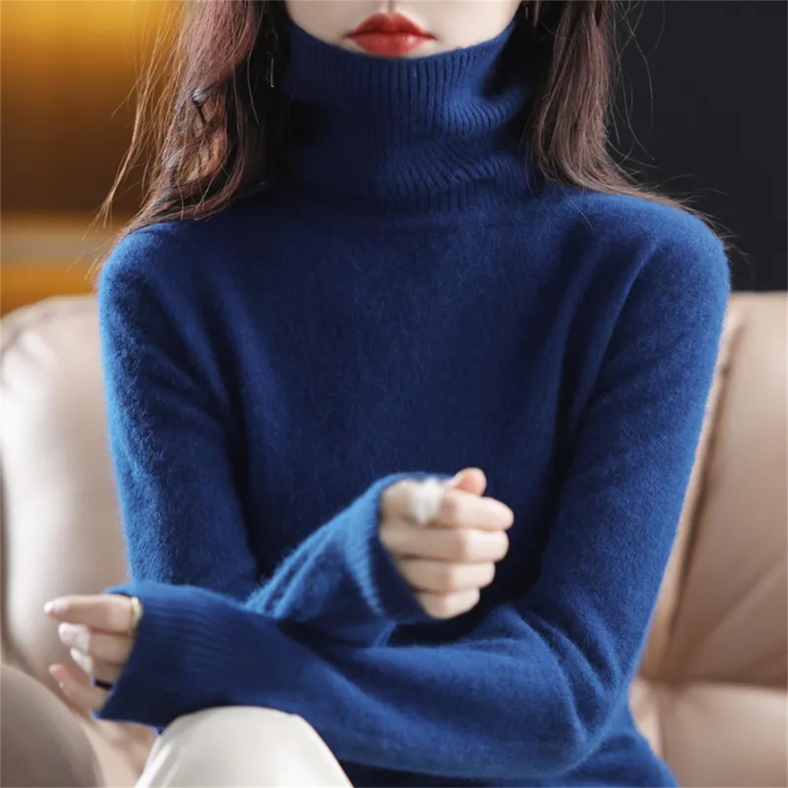Maglione Cappotto alla Moda Autunno E Inverno da Donna Caldo Top in Visone con Risvolto Alto