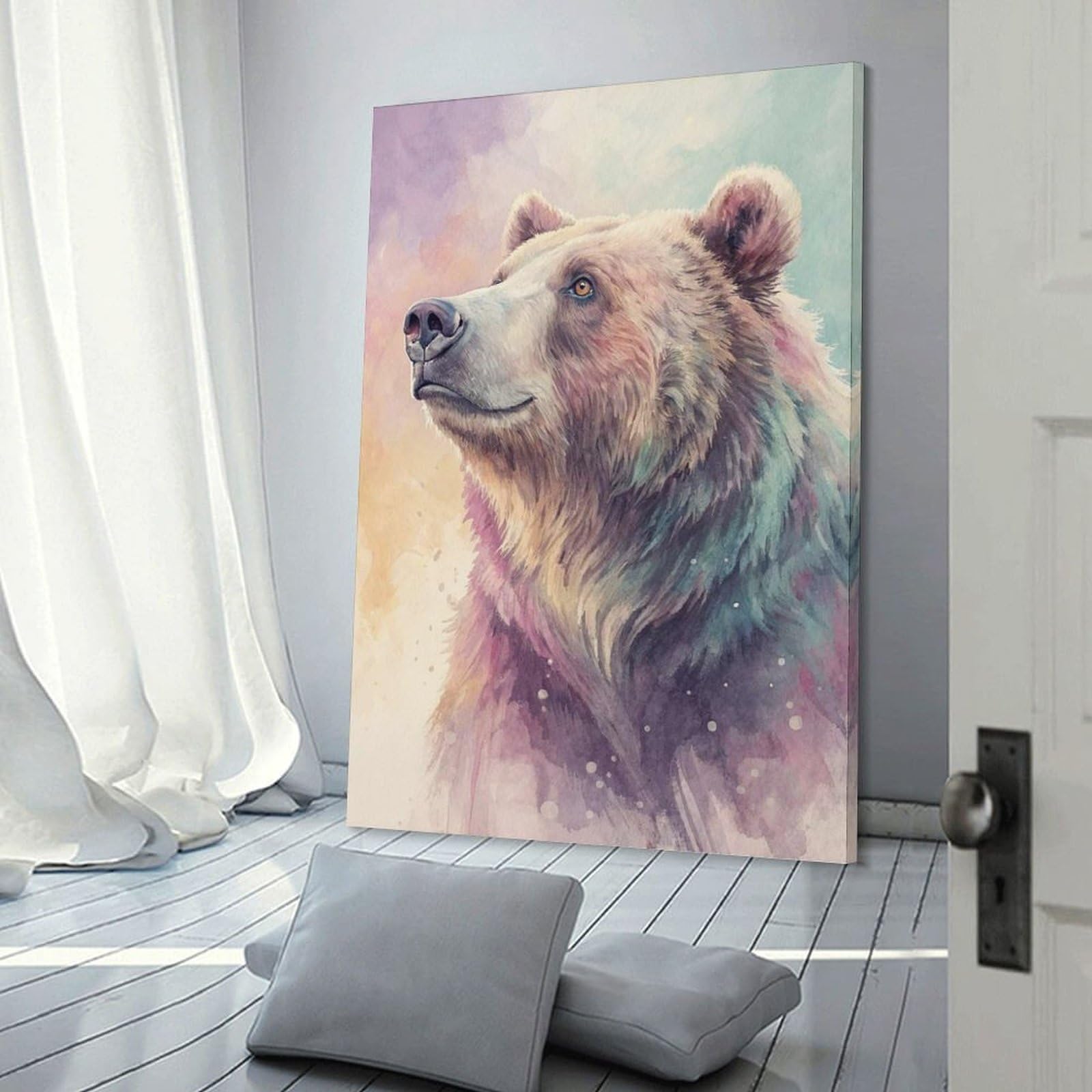 Junmoney Frame-Style Hanging Wall Art Watercolor Bear Portrait, 08X12inch(20X30cm), For Wall Displays, Bedrooms Or Room Updates, Wall Decor Suited To Curated Displays