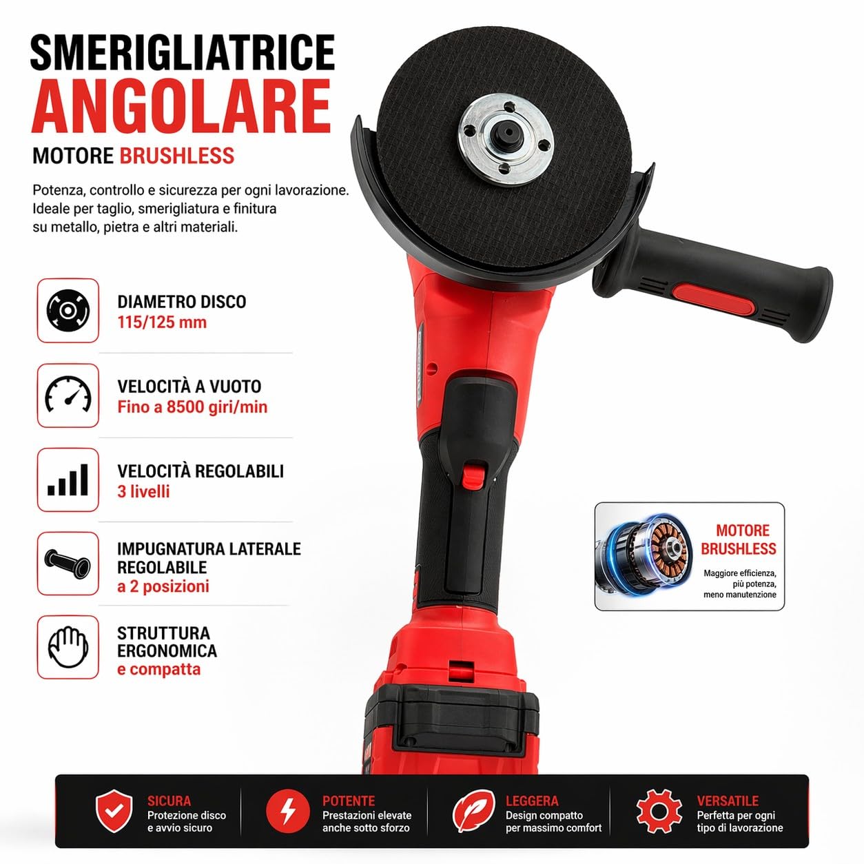 Combo Avvitatore ad impulsi 1/2" + Smerigliatrice Angolare 115/125mm 88V 2 Batterie 5Ah con Motore Brushless Kit Professionale Trapano Avvitatore Flex