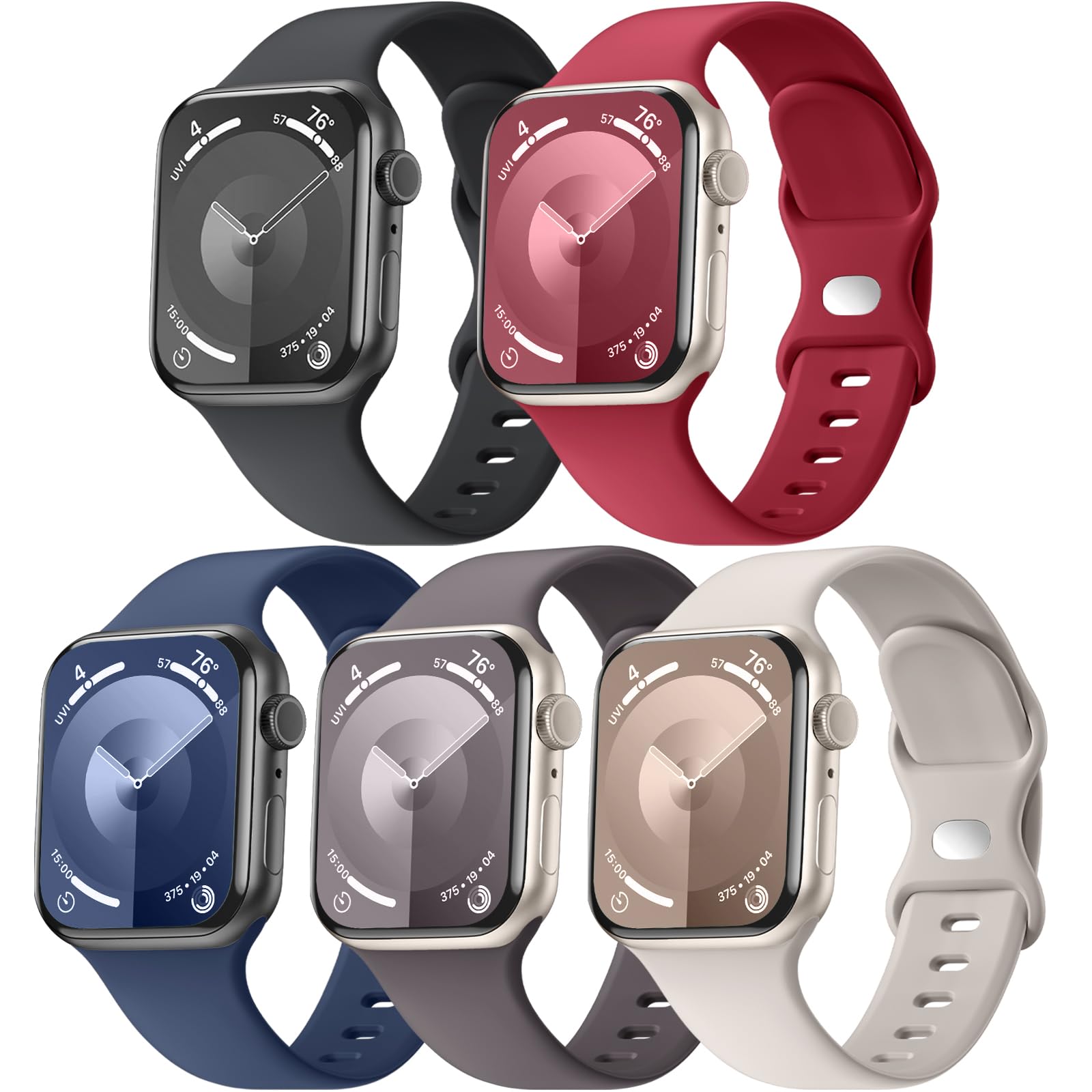 Maledan 5 Pack Compatible with Apple Watch Bands Men Women 49mm 45mm 44mm 46mm 42mm 41mm 40mm 38mm, Soft Silicone Strap Sport Band Replacement for iWatch Ultra 3/2/1 Series 11 10 9 8 7 6 SE 5 4 Accessories Black/ Red/ Starlight/ Clay/ Navy Blue 44/45/46/49/42mm(Series 3 2 1)