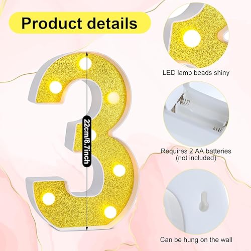 Miniatura 3 de Treela Números decorativos de cumpleaños de 8.7 pulgadas, letrero de número de marquesina con purpurina para decoración de fiesta de cumpleaños,