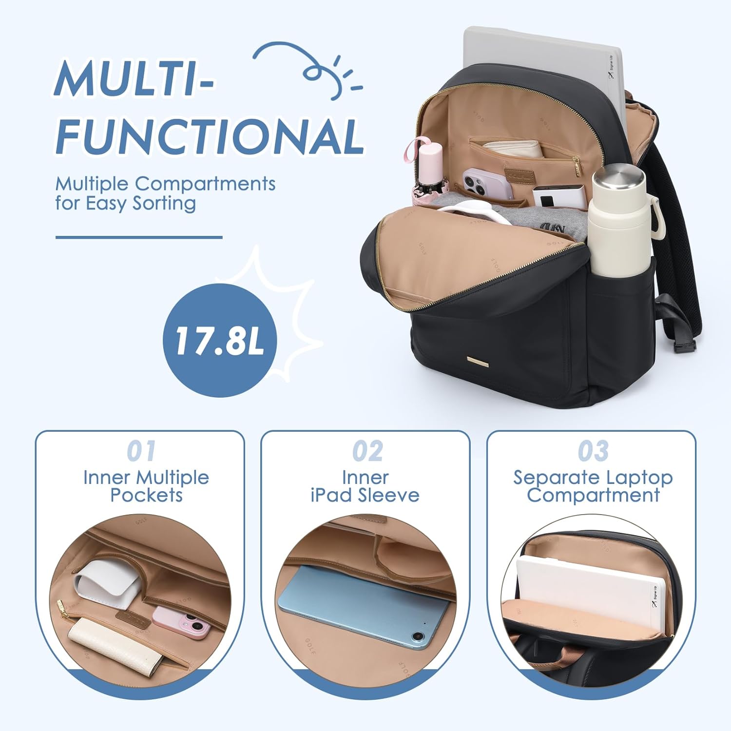 Laptop Backpack for Women,Casual Work Business Backpacks Purse Carry on Travel Backpack,15.6 Inch,Black - Image 5