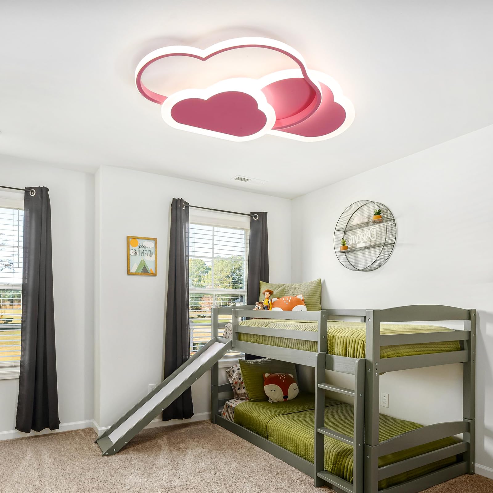 Plafonnier LED - 42W Plafonnier Chambre Enfant 52cm Lampe Plafond avec Dimmable Télécommande 3000-6000K, Rose Plafond Led Nuage Créatif Moderne Chambre pour Chambre à coucher Chambre d'enfant