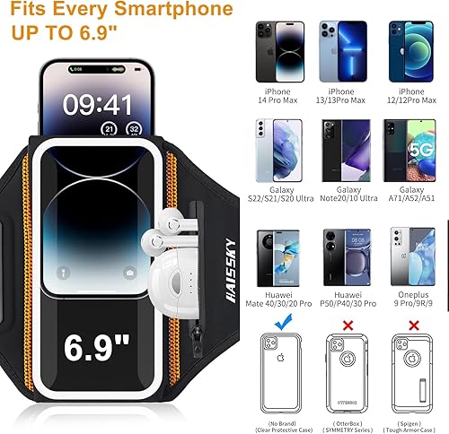Miniatura 3 de Brazalete para correr con bolsa para auriculares, brazalete para teléfono celular para iPhone 16 15 Pro 14 Plus 13 11 XR XS, Galaxy S24S10