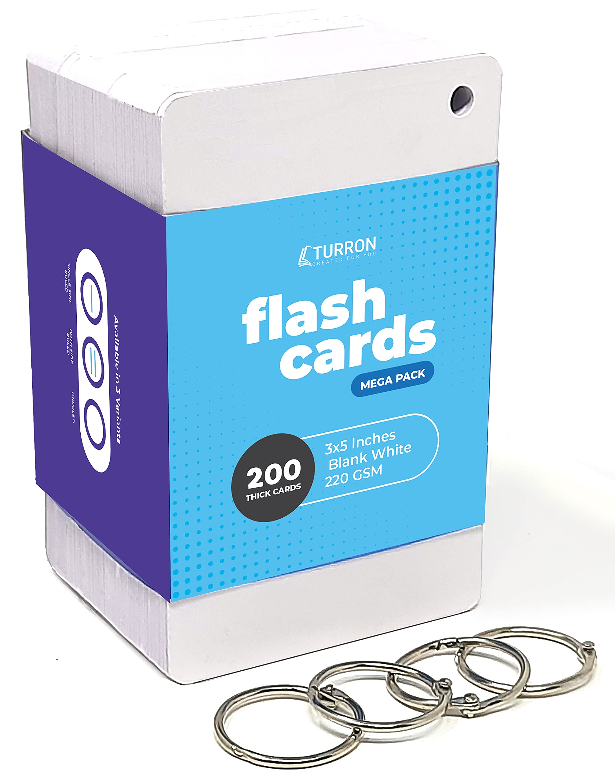 Buy Turron Bulk Box 300 Index Flash Cards, 220 GSM, Unruled 3x5