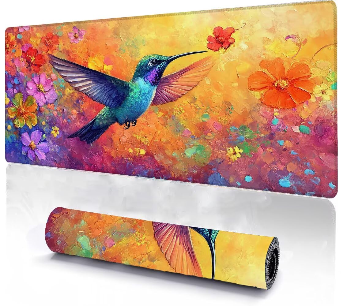 Podkładka pod mysz, duża, gamingowa podkładka pod mysz XXL, ptak, 600 x 1200 x 3 mm, podkładka na biurko, antypoślizgowa, gumowa podstawa, wodoodporna i trwała, podkładka pod klawiaturę, do gier