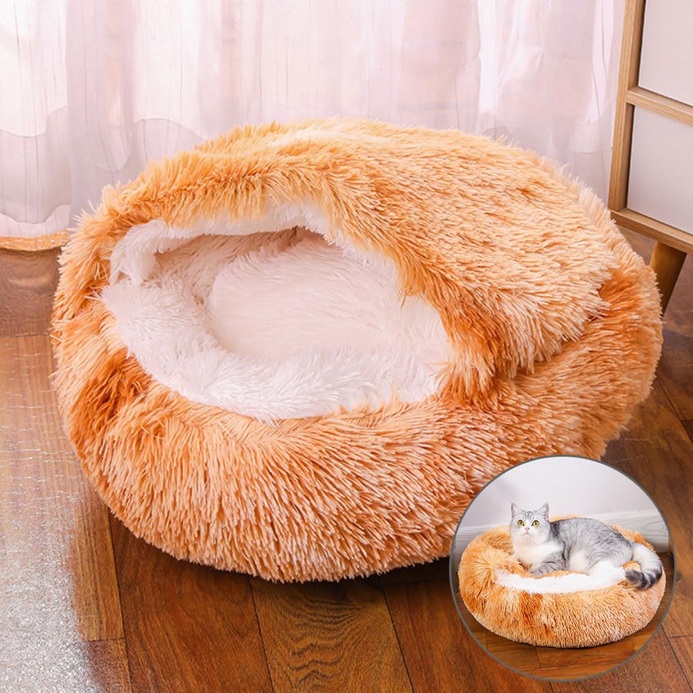 DOTBUY-SHOP Dog Bed Washable, Soft Comfy Cat Bed Felt Donut Dog Bed, Dual-Use Pet Bed With Slip-Resistant Bottom, Orthopedic Dog Beds Gift for Small Dogs and Cats (50cm,Tie-Dye Yellow)