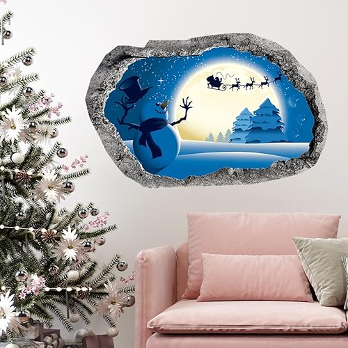 Miniatura 9 de Calcomanía de pared de árbol de Navidad de 41.33 x 41.33 pulgadas, calcomanías de pared de Papá Noel de Navidad, muñecos de nieve, decoración de
