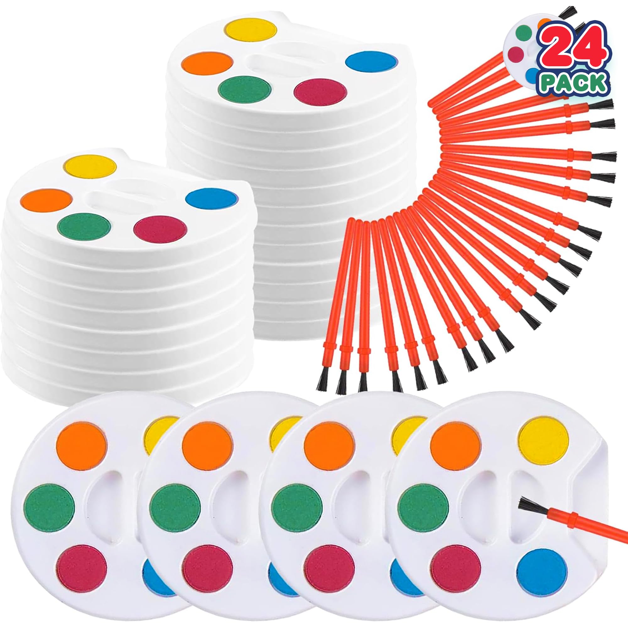 24 Pack Mini Watercolor Paint Set, 5 Color Mini Paint Palette Bulk Kit with Brushes, Art Party Favors for Kids 3-5 Boys & Girls, Educational Party