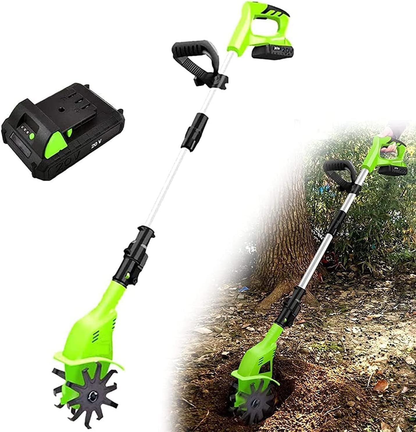 LXXW Elektryczny Rotavator Bezprzewodowy kultywator ogrodowy, ręczny elektryczny bezprzewodowy kultywator gleby z akumulatorem 20 V 4000 mAh Glebogryzarka