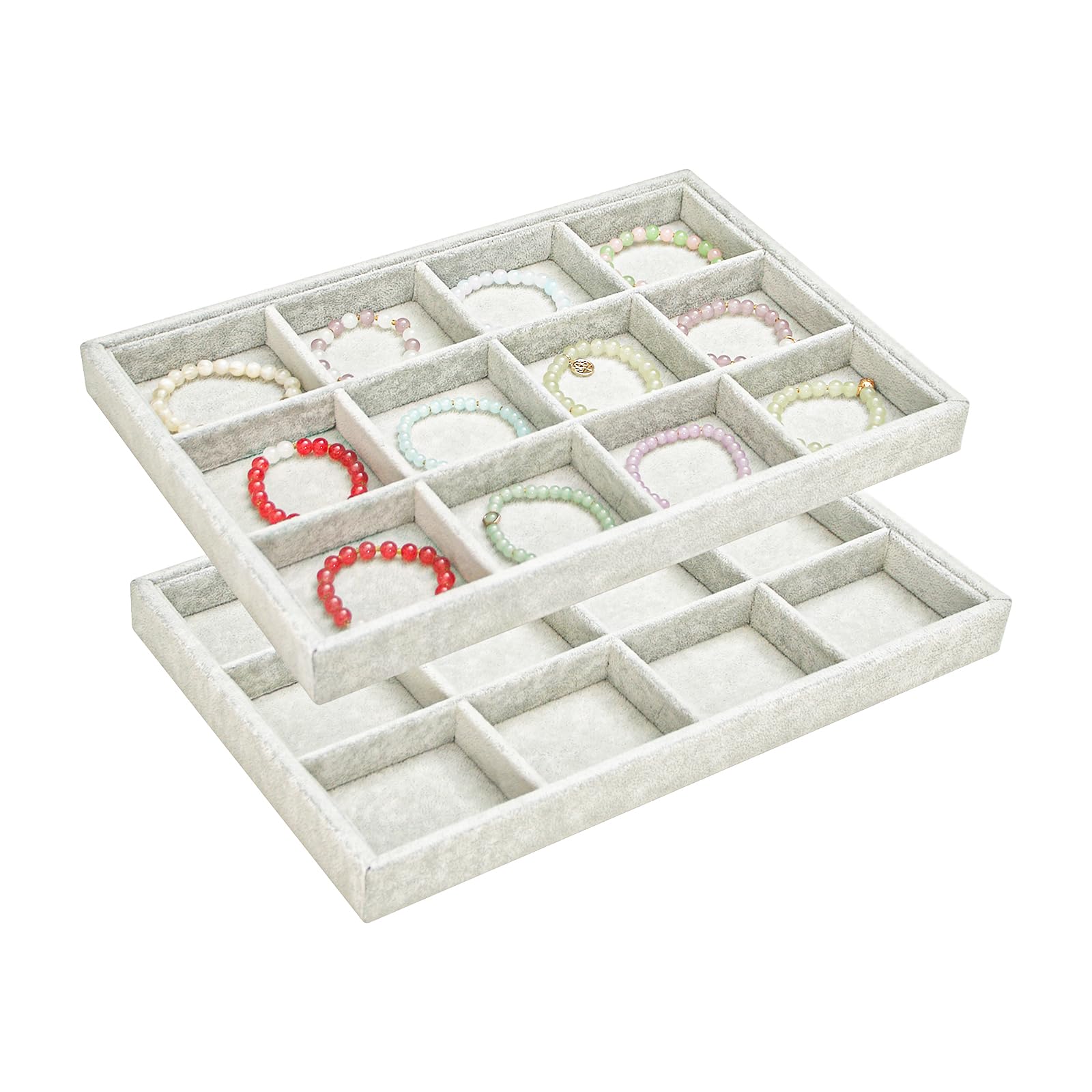 Aksamitna taca na biżuterię, z możliwością układania w stos, 12 przegródek, duże etui do przechowywania bransoletek, koralików, organizer na biżuterię, do domowej szuflady lub sklepu (lodowy