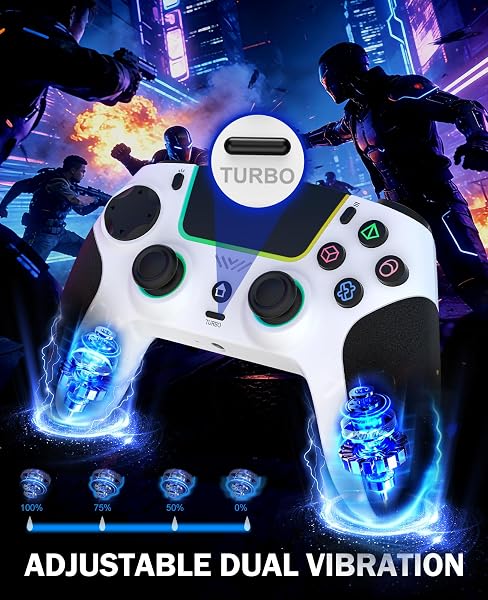SFGSUP Wireless Controller for PS5/PC/MAC/iOS/Android/Steam Deck, With Hall Effect Joystick&Trigger/8 RGB Lighting/Turbo/Dual Vibration/Programmable/Headset Jack/Touchpad/1500 mAh Battery, White&Black - 5