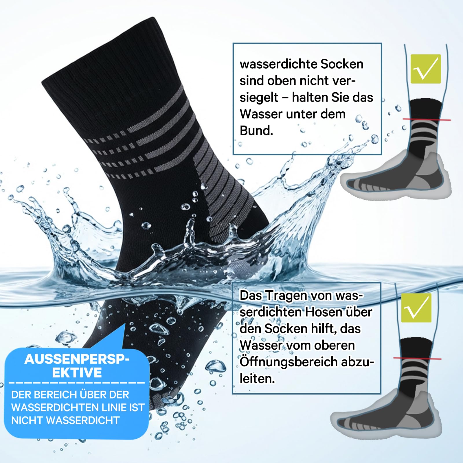 RANDY SUN Chaussettes Imperméables pour Femmes Hommes Respirant Résistant au Froid Sports Plein Air 1 Paire