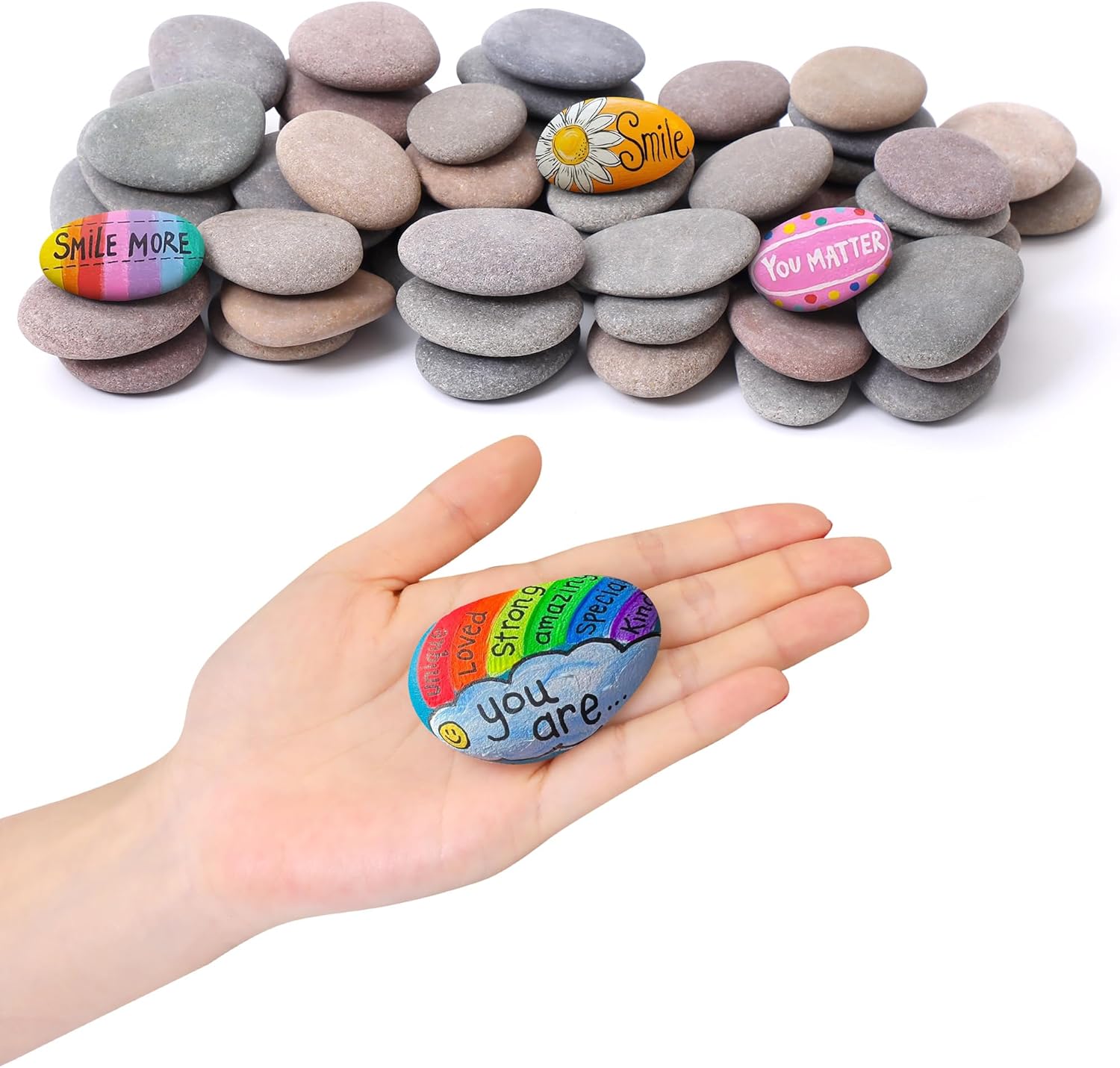 Rokraft 100 PCS Large 1.60-2.00" Flat River Rocks for Painting, Smooth Painting Rocks for Arts & Crafts, Natural Stones for Painting, Kindness Rocks, Decoration, DIY, Crafting Gift