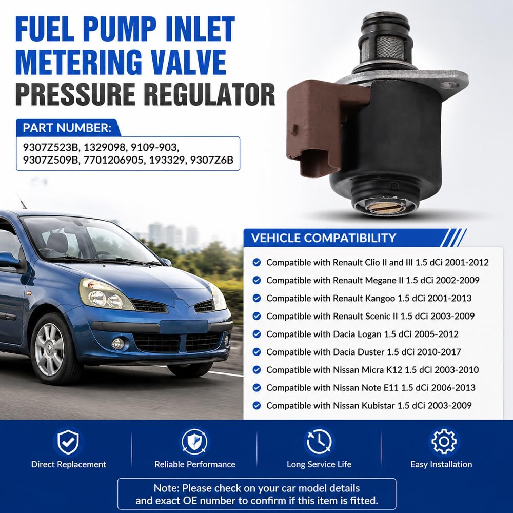 MACHSWON 1 regulador de presión de válvula de medición de entrada de bomba de combustible, 9307Z523B/9109-903, compatible con CITR0EN, compatible con Dacia, compatible con Ford, compatible con Nissan | Compatible con Citroen Dacia Ford Jaguar Kia, compati