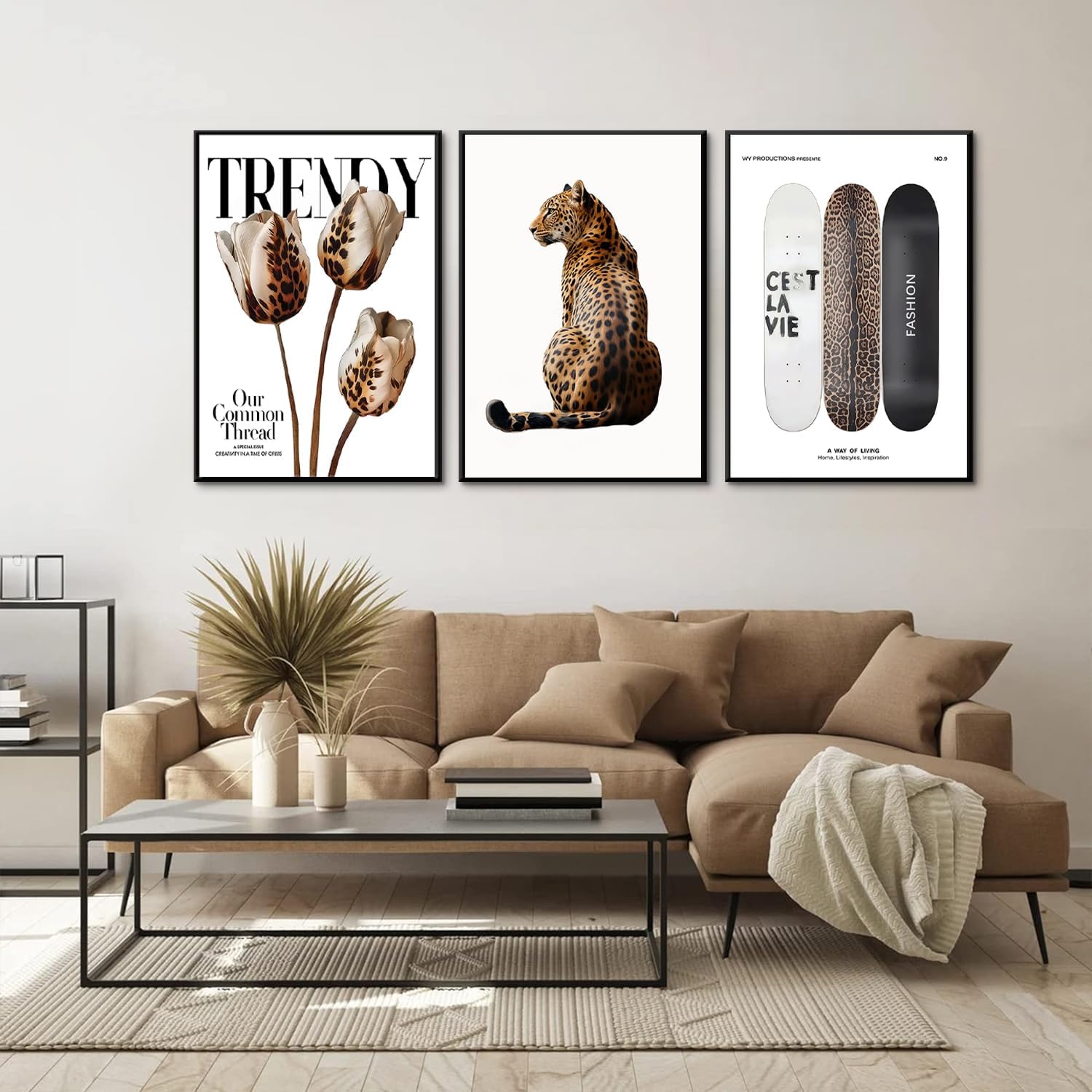 3Pcs Trendy Leopard Print Canvas Wall Art Picture Stylish Female Aesthetic Poster Cheetah Printed Preppy Fashion Skateboard Wall Decor for Bedroom Apartment Dorm Living Room 16x24in Unframed poster