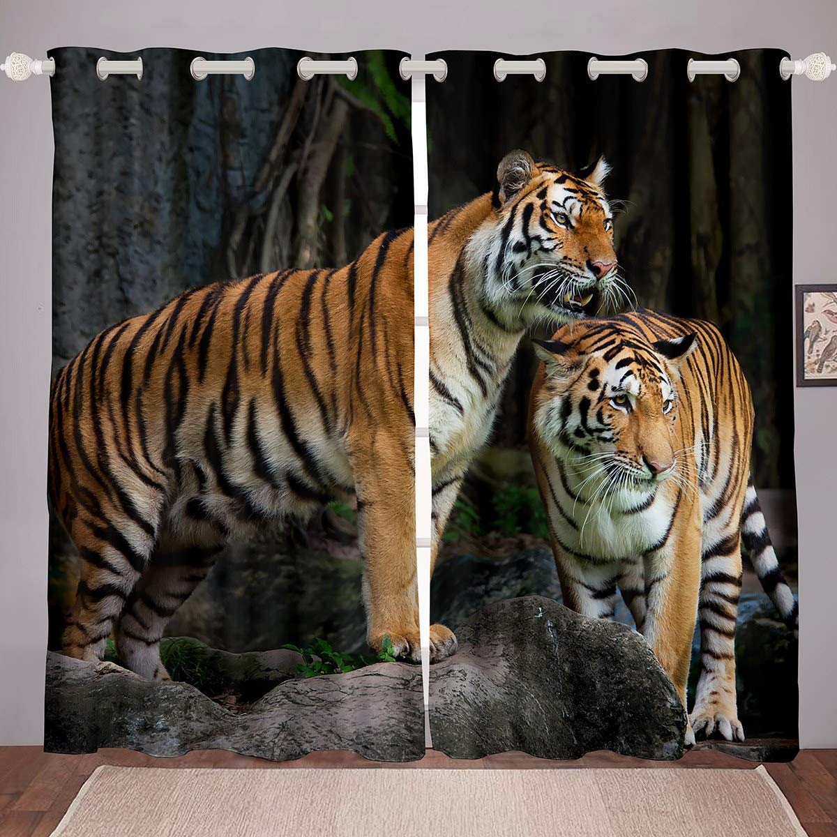 Loussiesd Boys Colour 6 Tiger Curtain For Kids Adults Two Tigers In The Wild Window Curtains For Bedroom Safari Animal Print Blackout Curtains Wildlife Style Darkening Thermal Drapes 2 Panel Set W66*L72