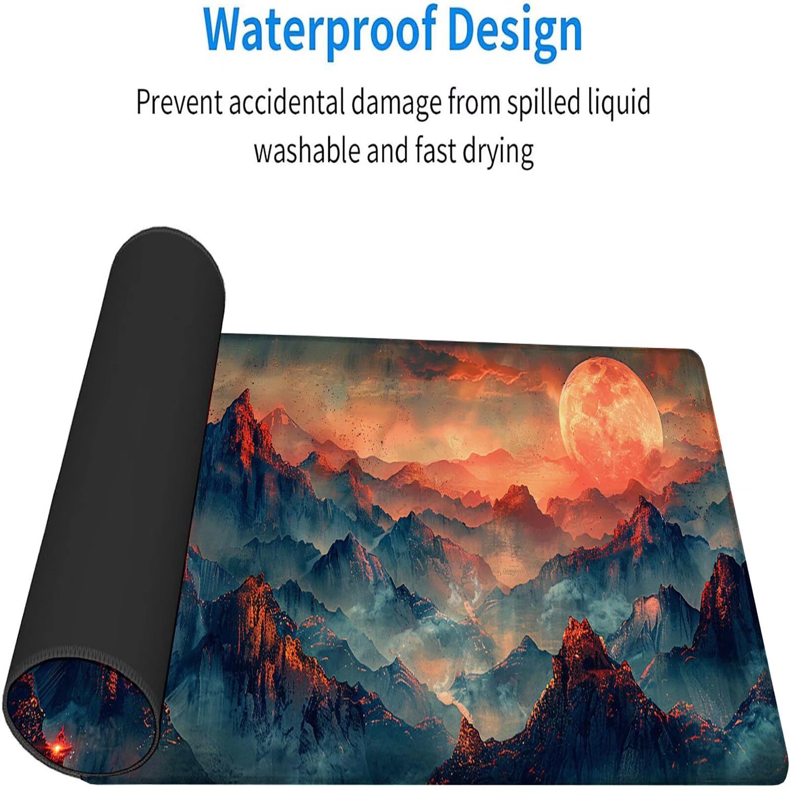 Tappetino Mouse Rosso, Luna Gaming Tappetino Mouse XXL 1200x600x3mm, Tappetino Scrivania Impermeabile e Antiscivolo, Migliora Precisione e Velocità Mouse Pad, per Accessori Gaming, Regalo 0-G-5