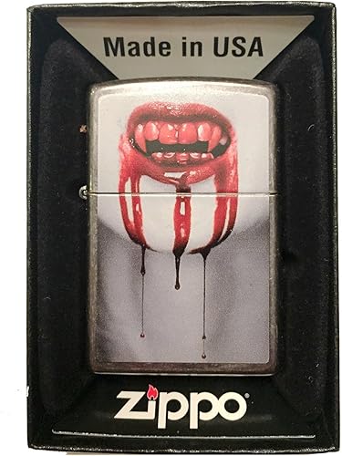 Zippo Encendedor personalizado - Boca de vampiro sangrienta que gotea sangre, anochecer gris regular
