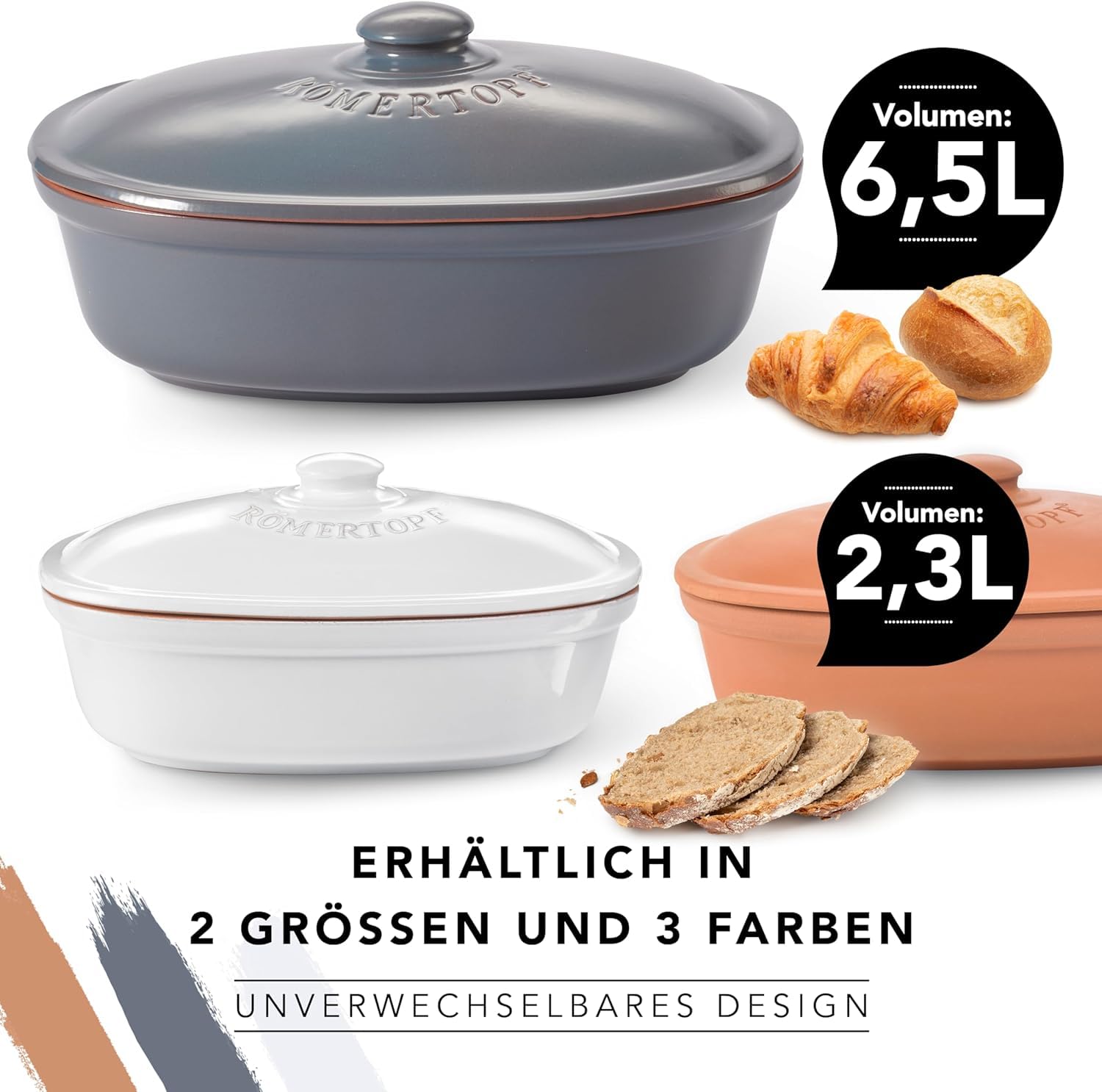 Römertopf Brottopf MAXI Terrakotta – 6,5 L Aufbewahrungsbehälter aus atmungsaktivem Naturton – Brotbox oval mit Deckel – luftdurchlässig & spülmaschinengeeignet