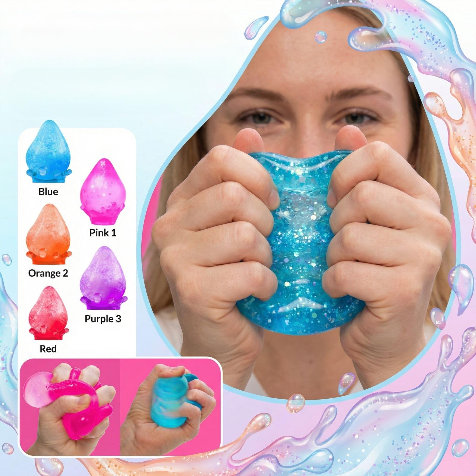 Nee Doh Dream Drop Squishy Fidget Toys Cute Raindrop Slow Rising Squeeze Toys Stress Ball Nee Doh Teardrop Squishies Sensory Anxiety Relief Toy Fidgets Party Favors Gift for Adult Kid (03-Blue) — view 4