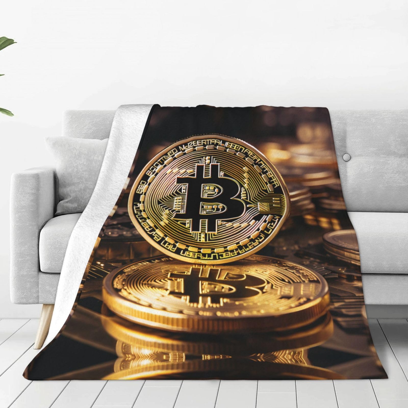 Qazwzml Black Soft Flannel Blanket Bitcoin Printed Travel Blanket Suitable For Bedrooms Living Rooms Camping 80"X60"