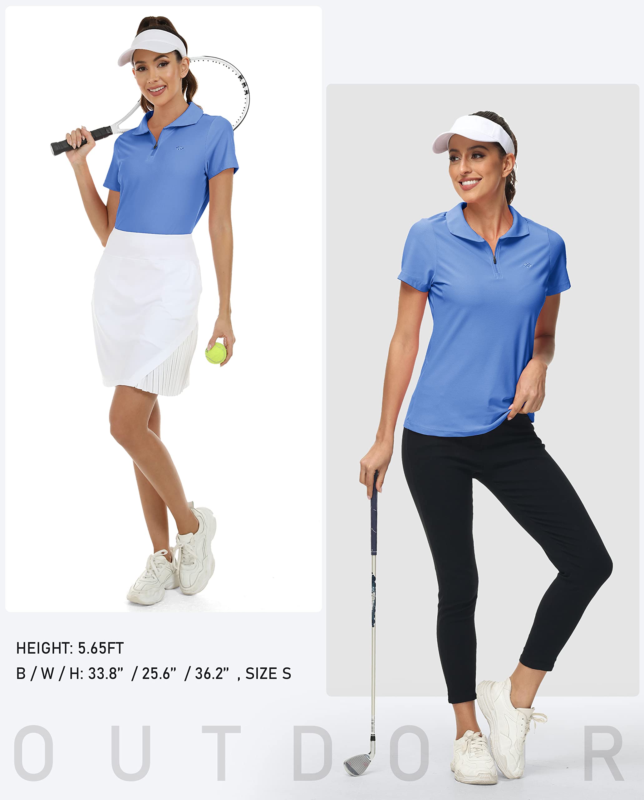 Polo Mujer Manga Corta Verano Camiseta Trabajo Deportivo Transpirable Golf Tops con Cremallera 1/4