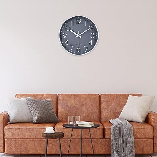 Miniatura 4 de jomparis - Reloj de pared redondo de 13.5 pulgadas, silencioso, sin tictac, decorativo, estilo simple y moderno, funciona con pilas, para