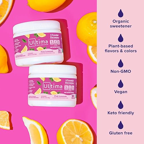 Miniatura 5 de Ultima Replenisher Polvo de hidratación de electrolitos limonada rosa tina de 30 porciones sin azúcar 0 calorías 0 carbohidratos sin gluten ceto sin