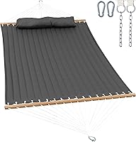 Vista 14 de Hamaca para 2 personas de 12 pies para exterior, hamaca doble de tela acolchada al aire libre con barra separadora, almohada grande removible