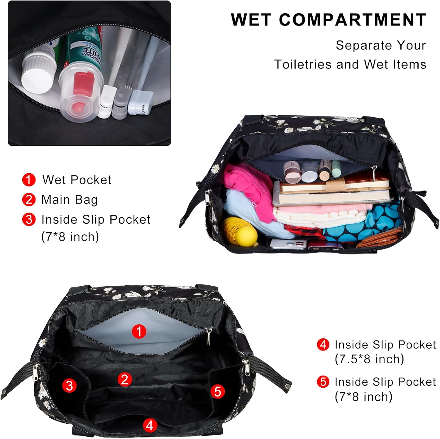 Expandable Duffel Bag for Women with Trolley Sleeve/Wet Pocket Weekender Travel Tote Large Carry On Overnight Luggage image 4