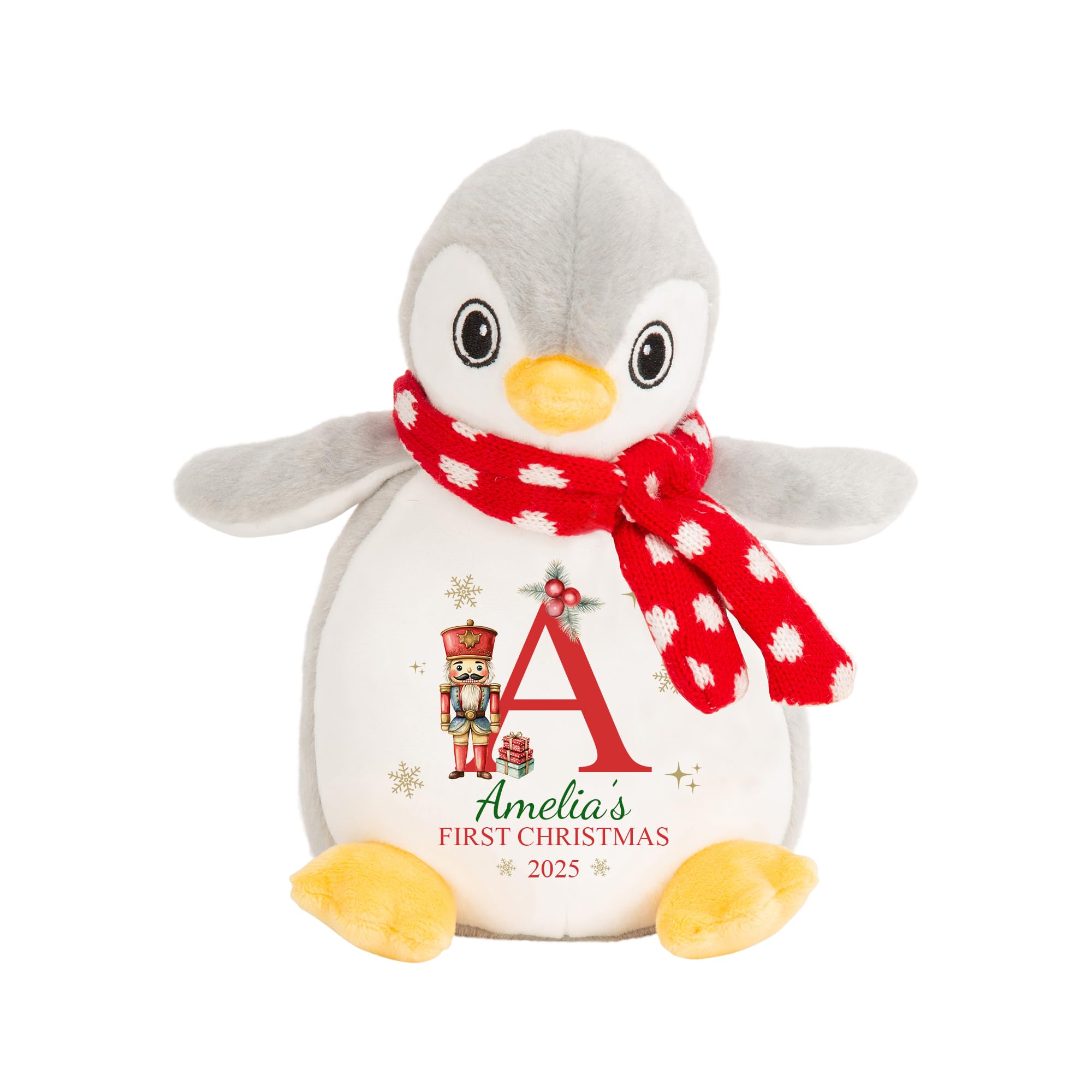 Chicken Craft Personalised First Christmas Penguin Teddy - Baby's 1st Xmas Keepsake - Nutcracker