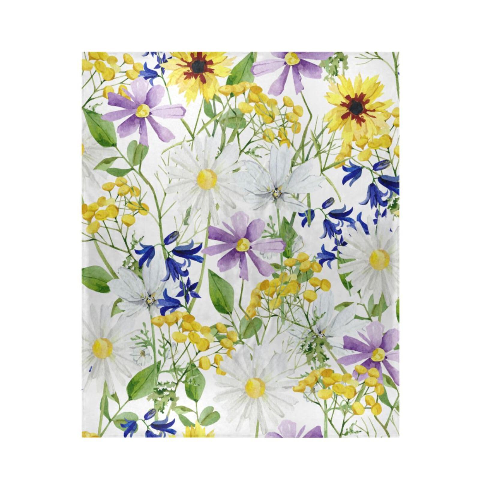 susiyo Throw Blankets Yellow White Purple Blue Flowers Blankets 50X60 Inch Thin Lightweight Fleece Blanket for Couch Sofa