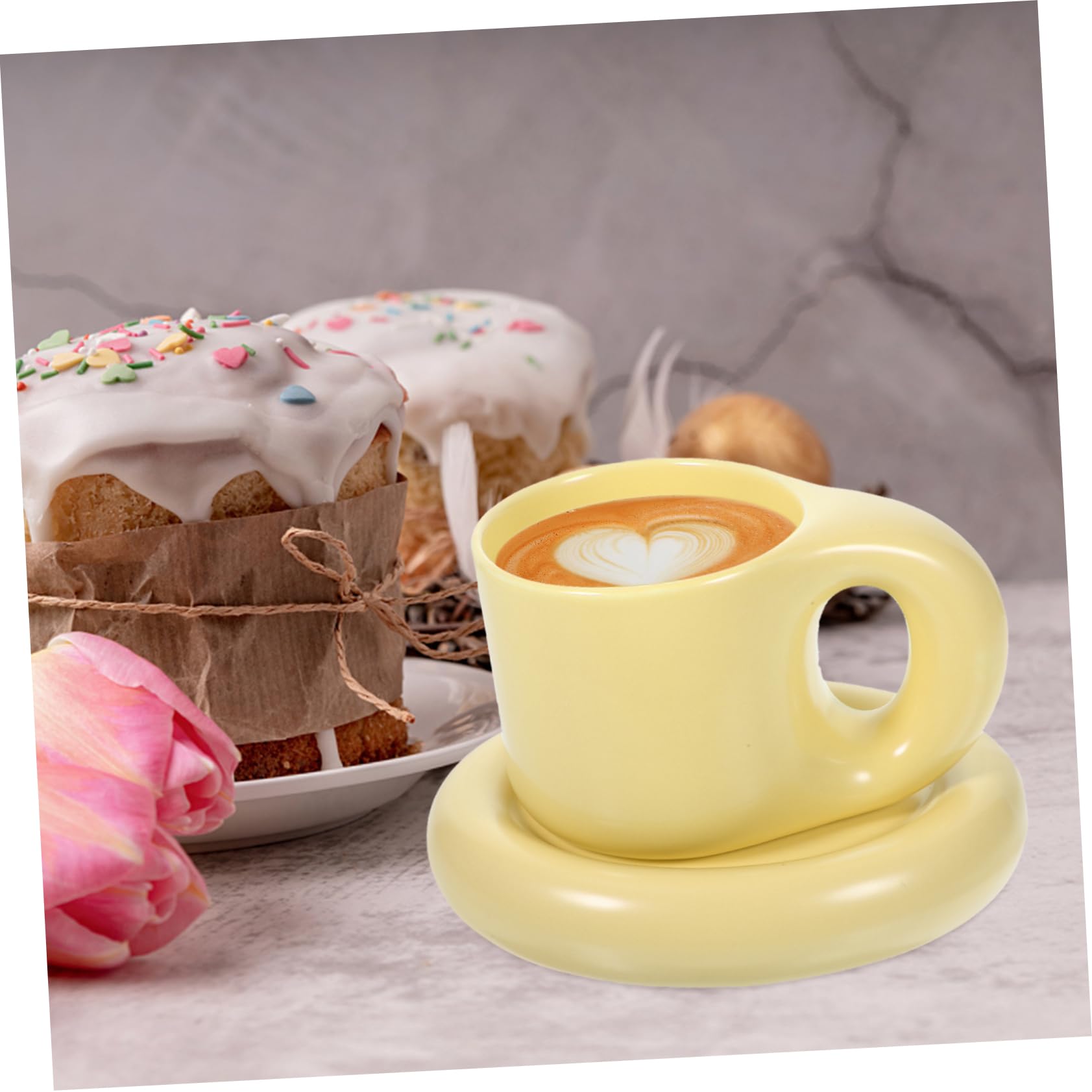 CHILDWEET 300ml Ensemble de Tasses à Café en Céramique avec Soucoupe