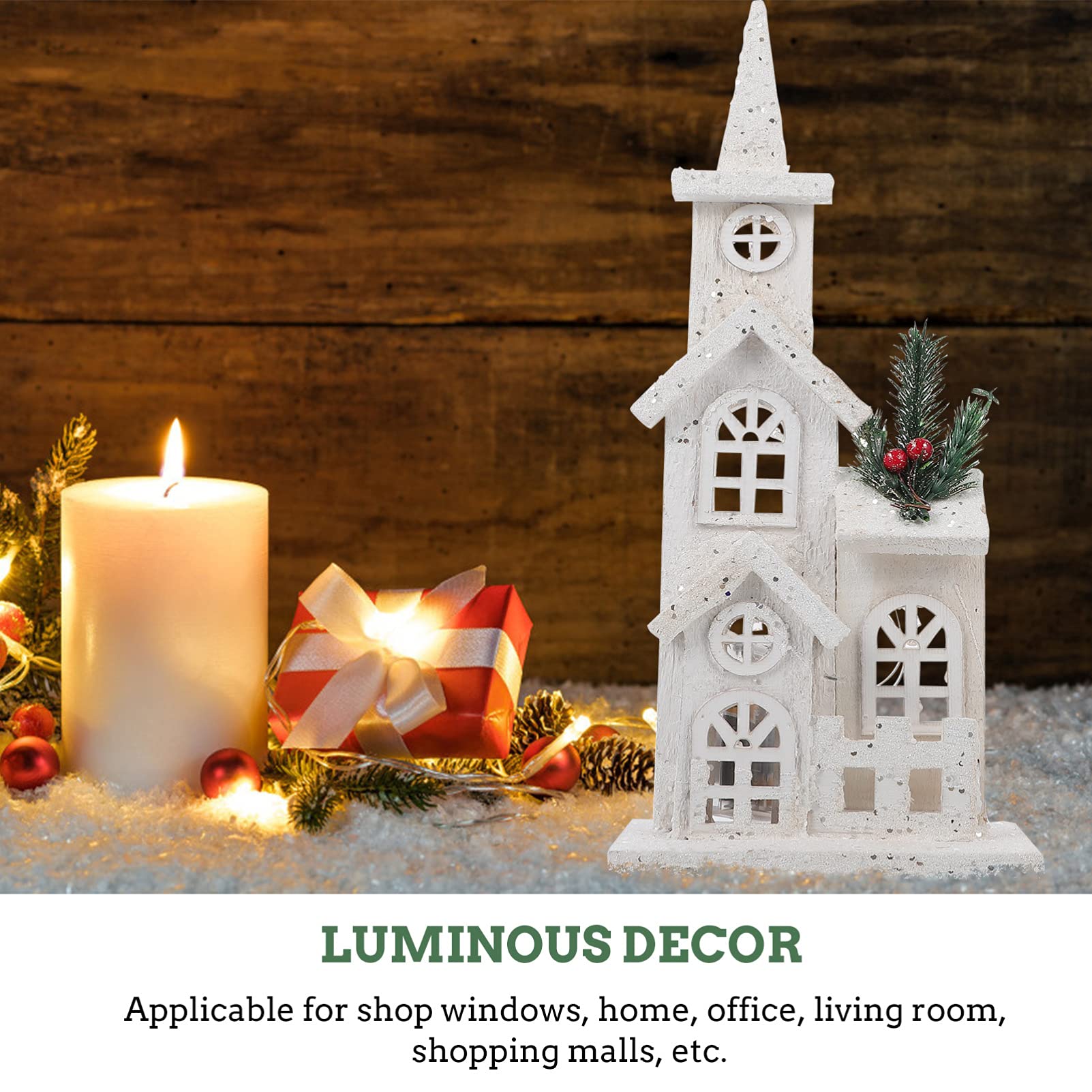 STOBAZA Église lumineuse à LED - Village de Noël - Cathédrale - Bâtiment de collection avec lumière LED - Château de Noël lumineux pour décorations de Noël - 35 x 16 x 8 cm