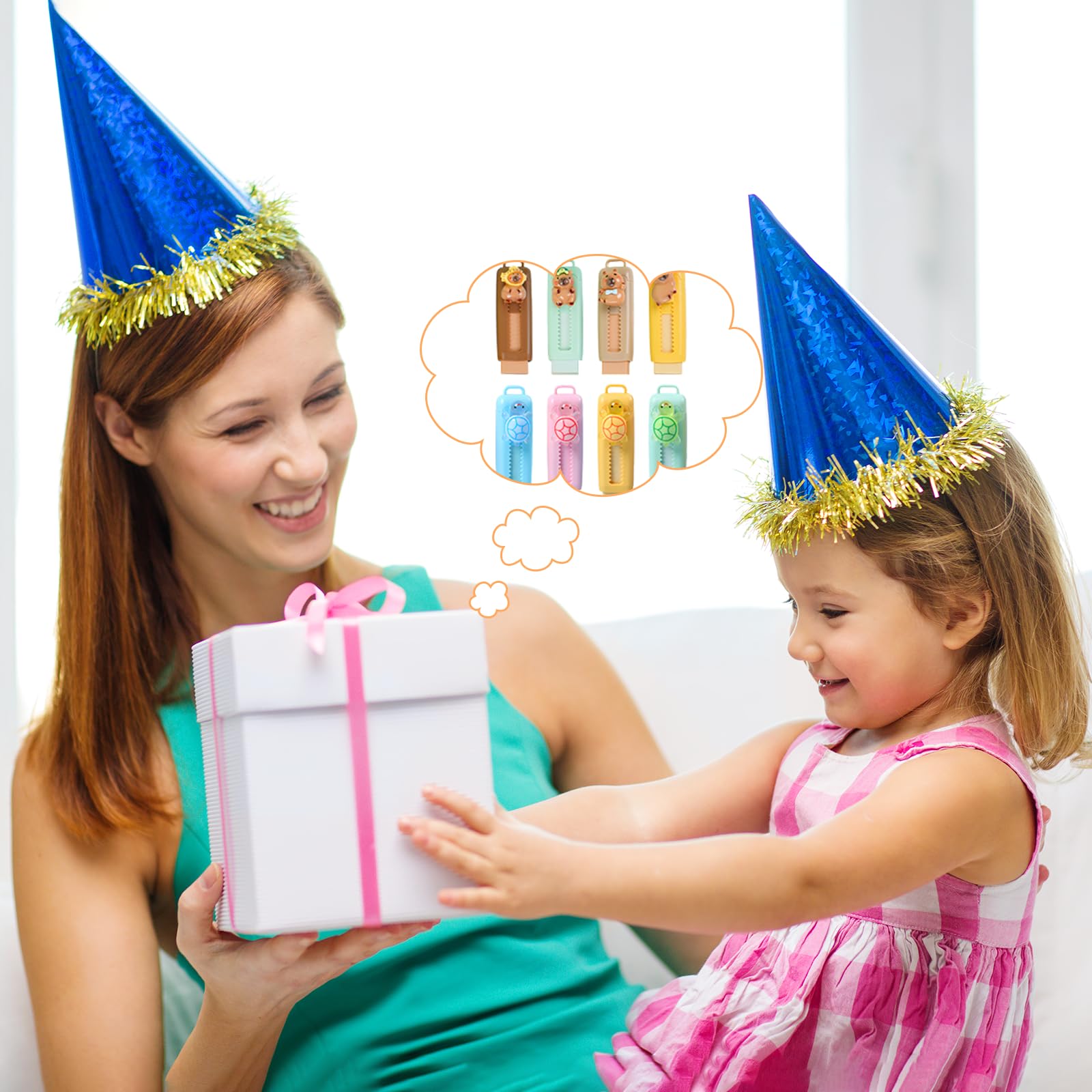 8 gomas de borrar retráctiles para niños, goma de borrar Capybara, para el aprendizaje diario y dibujar, borrar, regalos para niños, Navidad