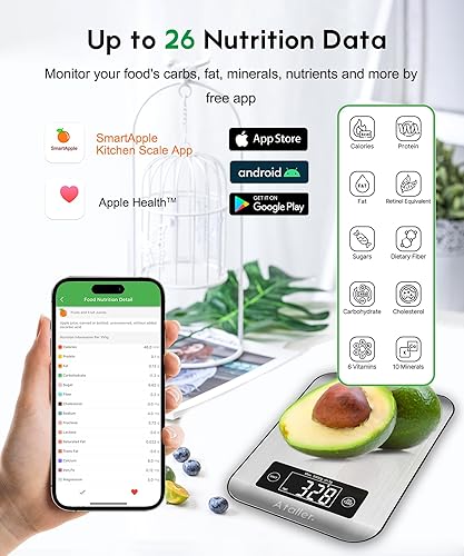 Miniatura 2 de Ataller Báscula inteligente de nutrición alimentaria, báscula digital de cocina con aplicación inteligente para planificación de comidas,