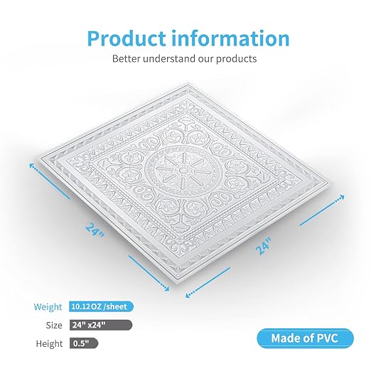Art3d Drop Ceiling Tiles, Glue up Ceiling Tiles, 2'x2' Plastic Sheet in White (12-Pack, 48 Sq.ft) miniatura 4