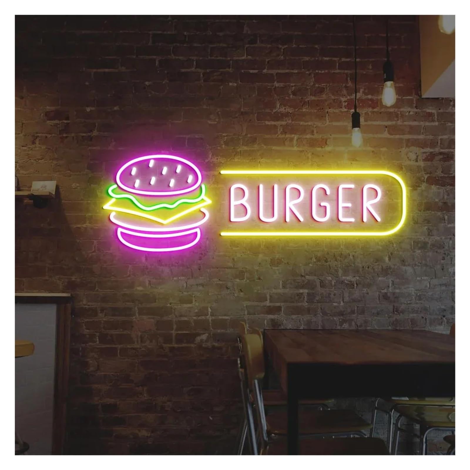 LEMST Signs Lamp Burger Neon Sign USB Powered Adjustable Brightness Hamburger Neon Lights for Shop Wall Decor 22cmx40cm(D)