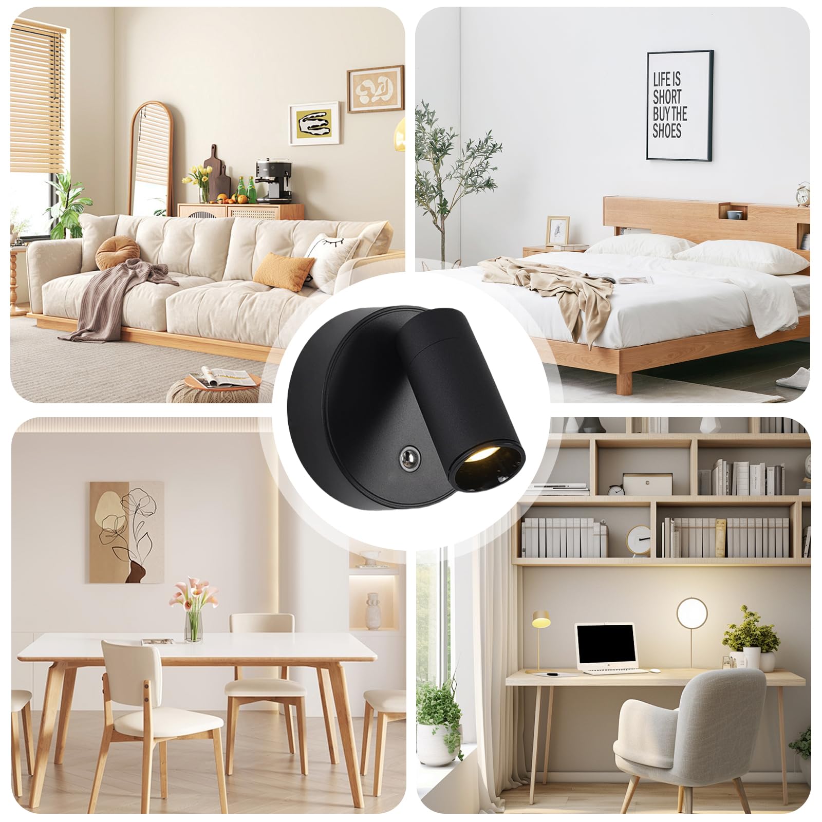 Foco LED con mando a distancia, lámpara de pared recargable USB, 3 temperaturas de color, regulable, inalámbrica, temporización, para plantas artísticas