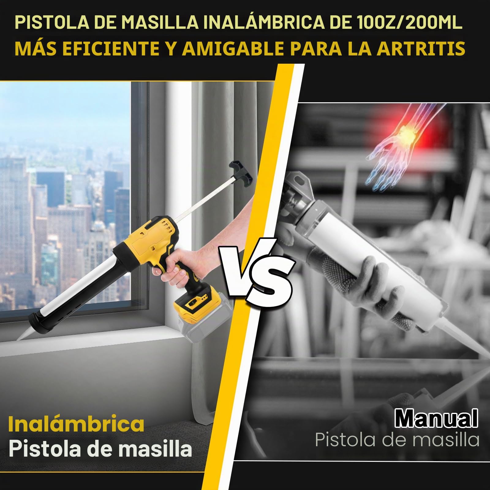 Pistola de Calafateo Inalámbrica con LED para Dewalt 21V (sin batería) | Pistola Selladora Eléctrica, 6 Velocidades, Pantalla Digital, para Cartucho de 10 oz/300 ml, para Sellar