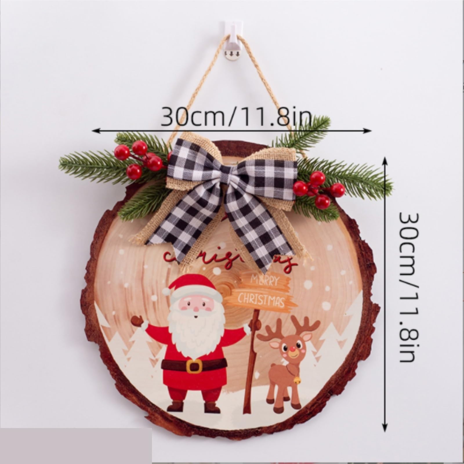Corona De Navidad para Puerta Letrero De Madera For Puerta Colgante De Navidad, Letrero De Madera Interior Decorativo Redondo Artificial Guirnalda