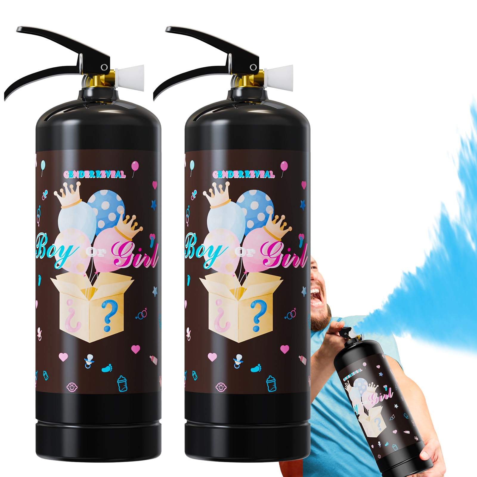 Giant Gender Reveal Fire Extinguisher-2 Packs | Smork Powder Blaster for Gender Reveal Party Ideas | Blue Fire Extinguisher Gender Reveal Suitable Boy Baby | Blasts 20+ Feet