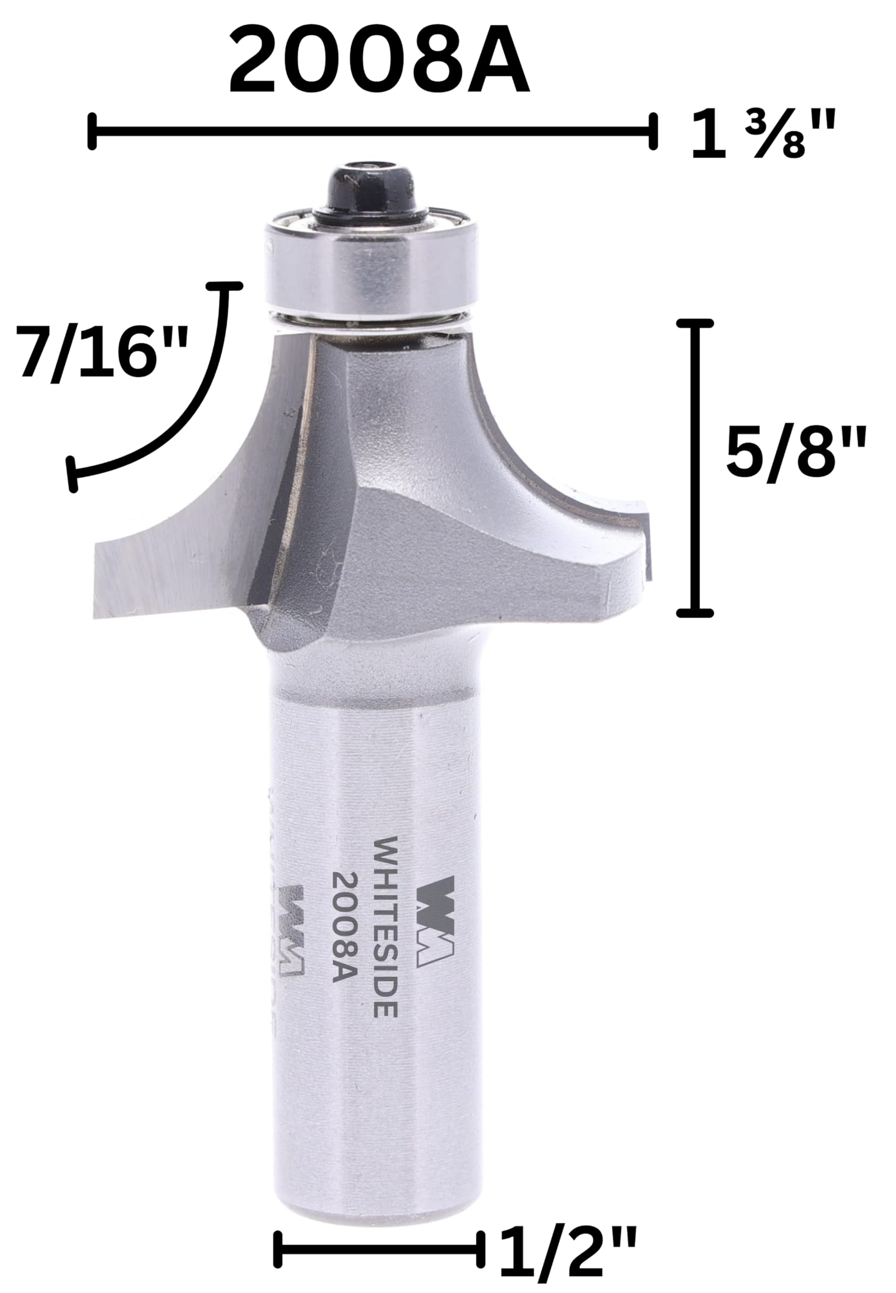 Whiteside Router Bits 2008A Rundfräser mit 7/16 Zoll Radius, 1-3/8 Zoll großem Durchmesser und 5/8 Zoll Schnittlänge.
